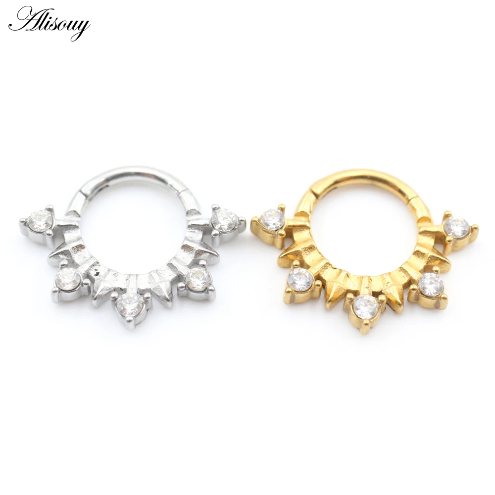 Alisouy 1PC Stainless Steel Heart Finger Zircon Nose Ring Ear Captive Tragus Cartilage Helix Hoop Earring Piercing Body Jewelry