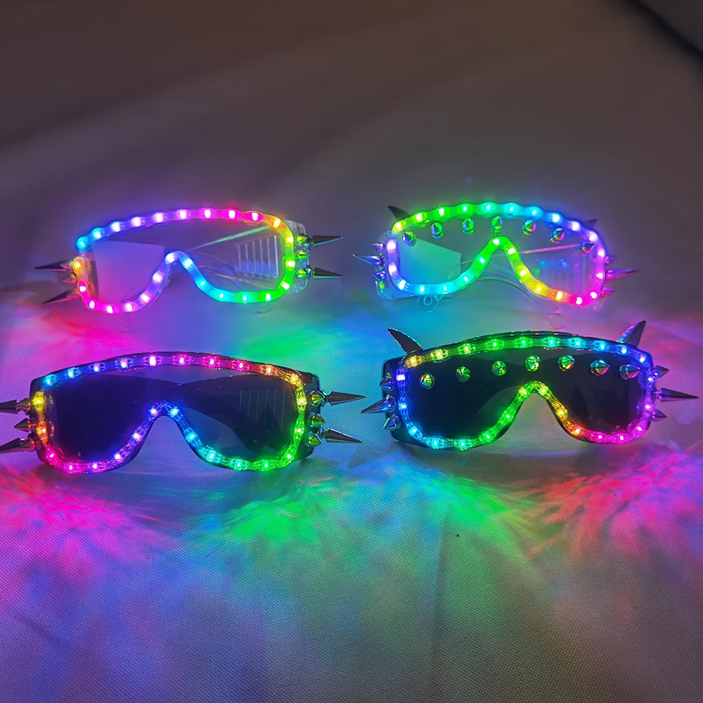 Pełnokolorowe zdalnie migające okulary blask lampy LED LED nit Punk Glasse dla światło rozproszone LED kostium sceniczny ubrania