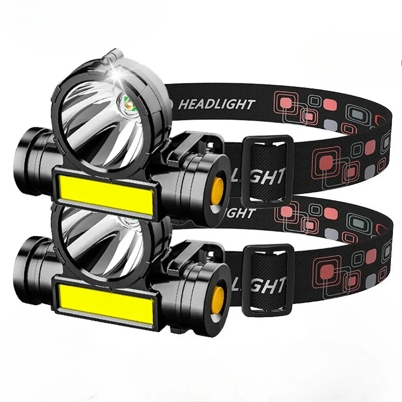 HeartsShared Super Rechargeable Headlight Cob Rechargeable Head-mounted Flashlight Led Fishing Waterproof  USB Strong Headlight