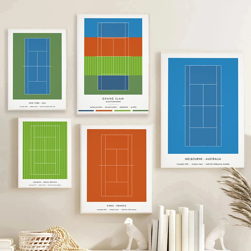 Abstrakte Kreativität Tennis Sport Grand Slam Court City Skyline Poster Leinwand Malerei Druck Wand Kunst Bilder Schlafzimmer Dekor Geschenk
