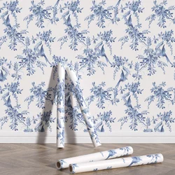 Blue Leaves Tree PVC Wallpaper Retro Peel And Stick Waterproof Furniture Cabinet Sticker Renovated Bathroom Kitchen Wall Decor