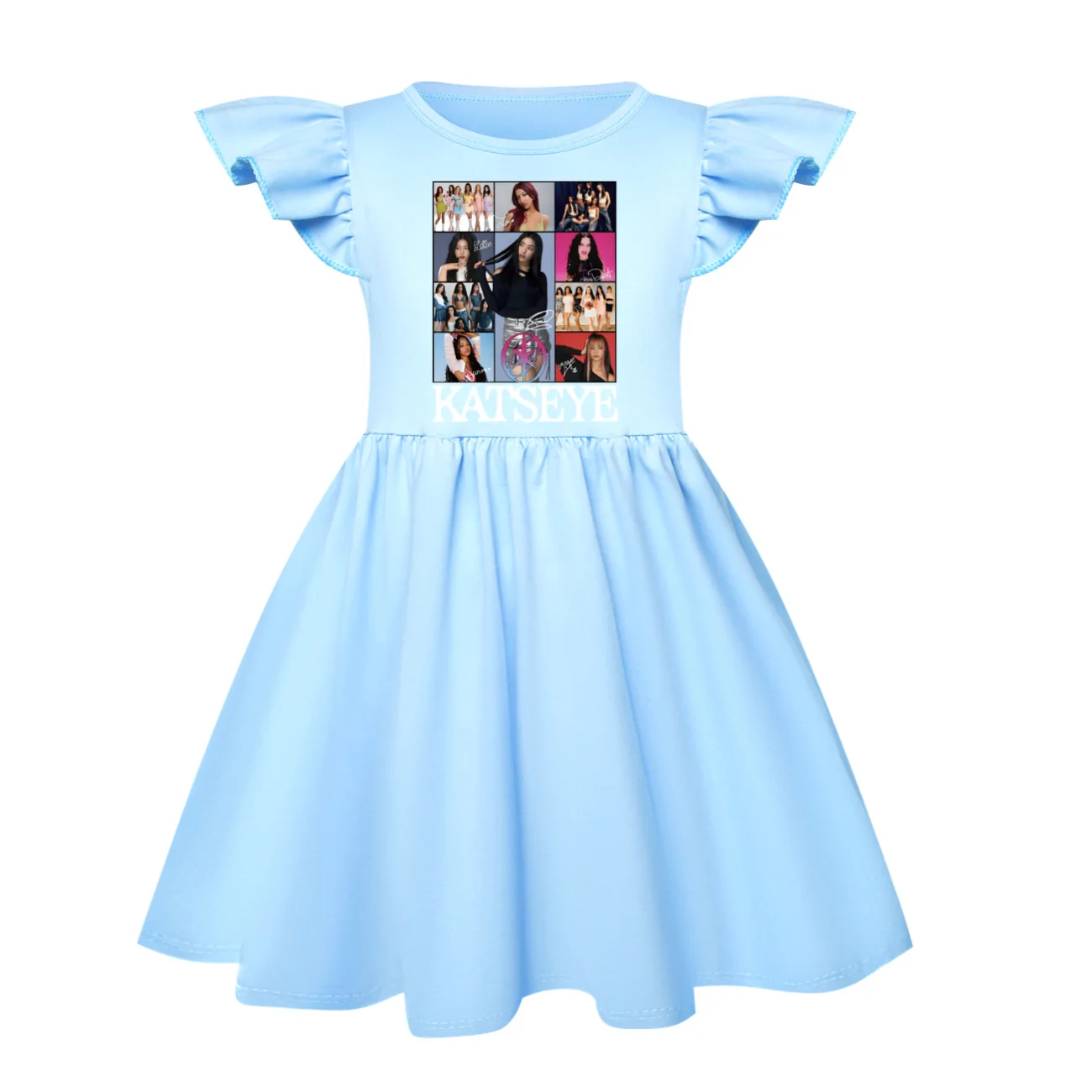 New KATSEYE K-Pop Dress Kids Flutter Sleeves 2026 Summer Party Outfit Baby Girls Girls Casual Dresses Children Princess Vestidos