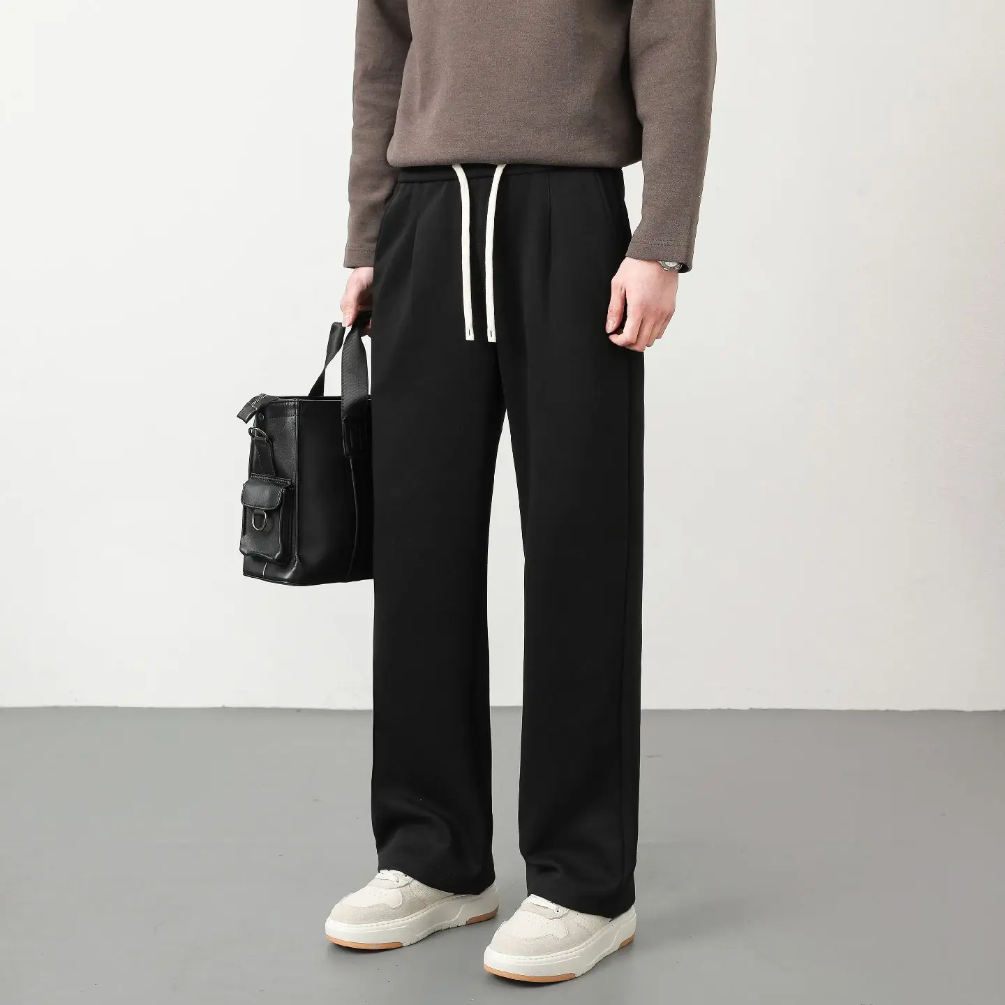 Men's Autumn Winter Thick Cotton Straight Leg Casual Pants Loose Slimming Long Trousers Drapey Trendy Straight Cut Trousers