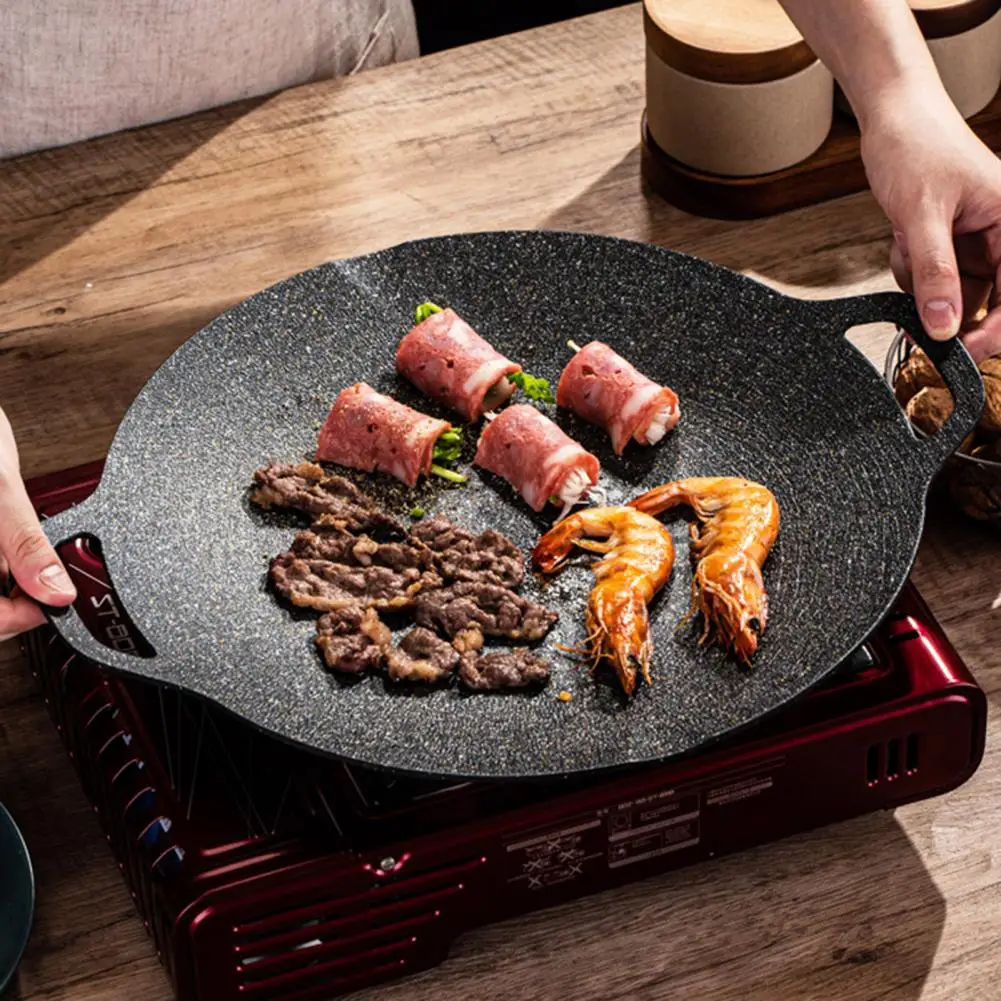 

Cast Iron Barbecue Tray Cast Iron Korean Bbq Grill Pan for Indoor Cooking Camping Non-stick Round Baking Pan with for Home
