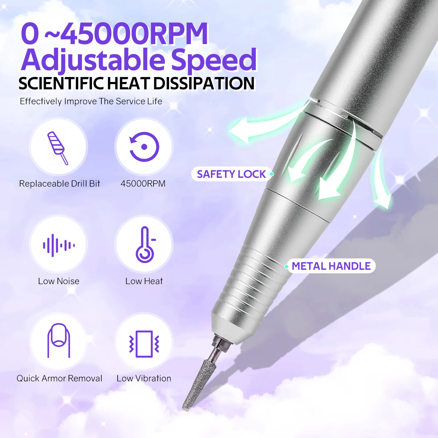 45000rpm recarregável elétrica máquina de broca do prego profissional lixadeira polonês alta velocidade com tela lcd acessórios para unhas