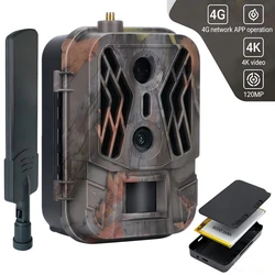 120MP 8000mAh Lithium Battery 4K 4G Live Show Night Vision Trap Game Cam Cellulare Dual Len Hunting Trail Camera Telecamera IP65
