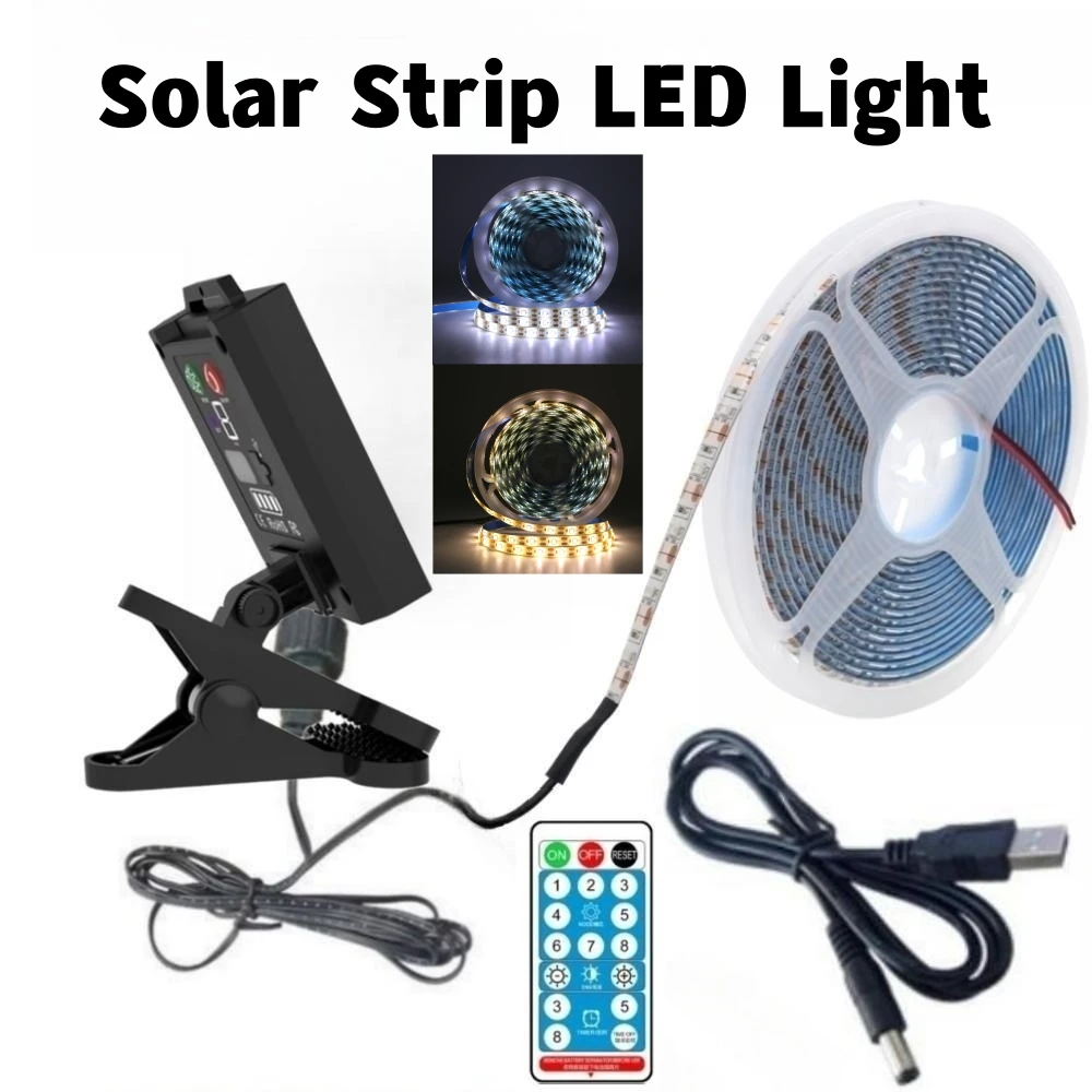 SMD2835 Solar Strip LED Lights With Remote Control 5V 60LEDs/M IP65 Waterproof Flexible Cuttable Ribbon Tape Rope Lamp Lighting