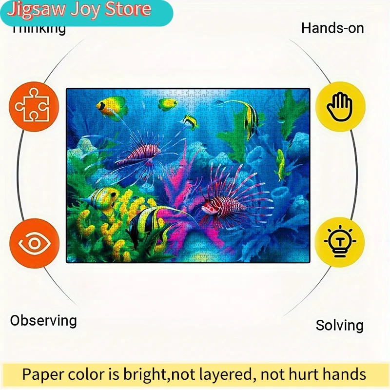 ปริศนากระดาษ DIY ธีมโลกใต้ทะเล ปลาเขตร้อนหลากสีสัน องค์ประกอบปะการังและสาหร่าย วัสดุการ์ดสีขาวคุณภาพสูง