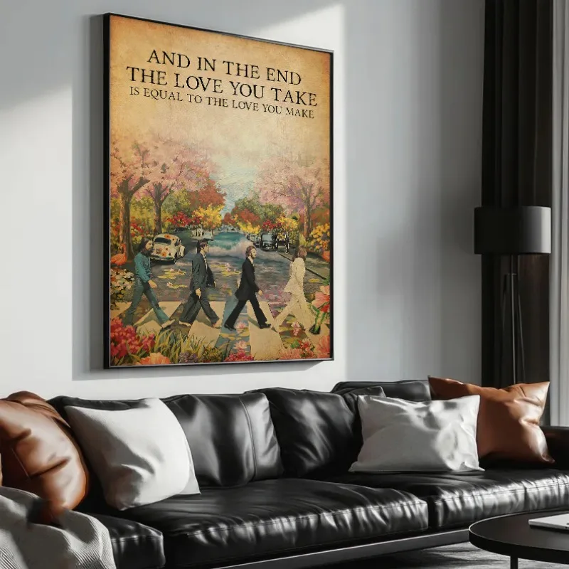 Unframe Crosswalk Album Inspired Poster Classic Rock Love Lyric QuoteVintage 60s Music Hippie Canvas Painting  Wall Art Room Hom