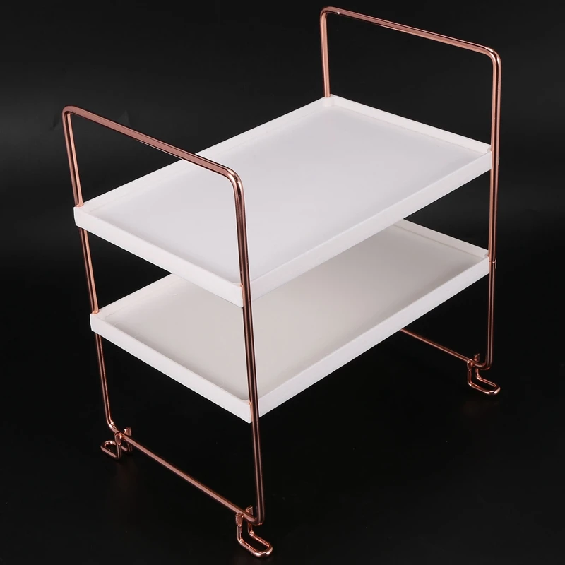 Desktop Storage Rack Rose Gold 2 Layers Bathroom Makeup Organizer Assembled Kitchen Seasoning Iron Storage Shelves