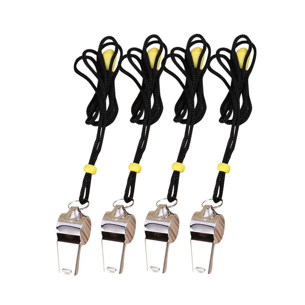 

4pcs Stainless Steel Whistles Metal Referee Whistle Lanyard For Football Basketball Soccer Sports Survival Emergency