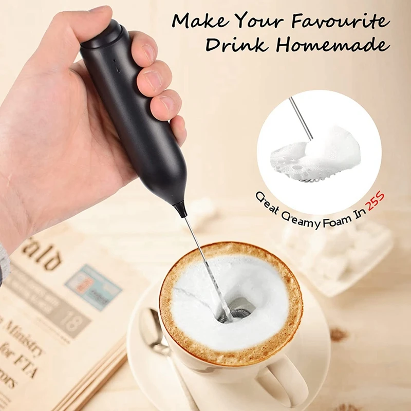 Milk Frother Handheld Mini Milk Foamer Electric Whisk Drink Mixer Foam Maker USB Rechargeable Wall-Mounted Stand