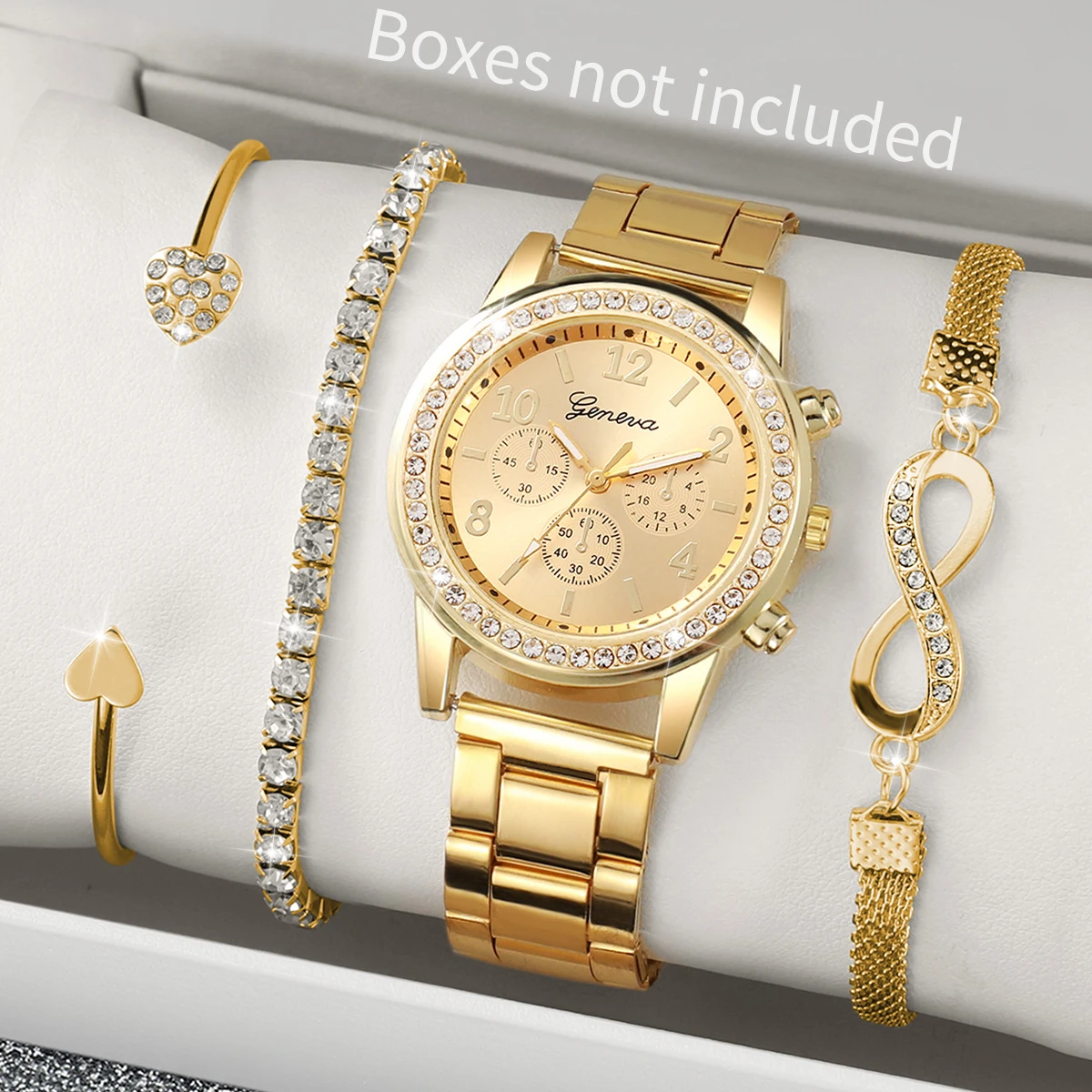 4PCS Ladies' watches, niche fashion, versatile steel band watches, girls' diamond studded fully automatic quartz watches