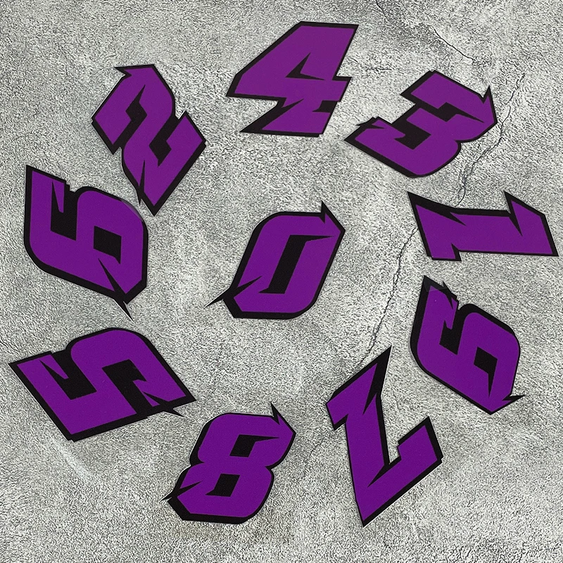 2PC Purple Number Stickers Waterproof Vinyl Decals for Motorcycle Front Fairing, Scooter Side Panels and Car Fuel Tank DIY Decor