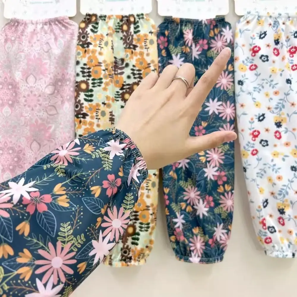 New Fashion Floral Ice Silk Gloves Anti-UV Loose Sunscreen Sleeves Breathable Arm Protectors Riding Driving Sleeves Summer