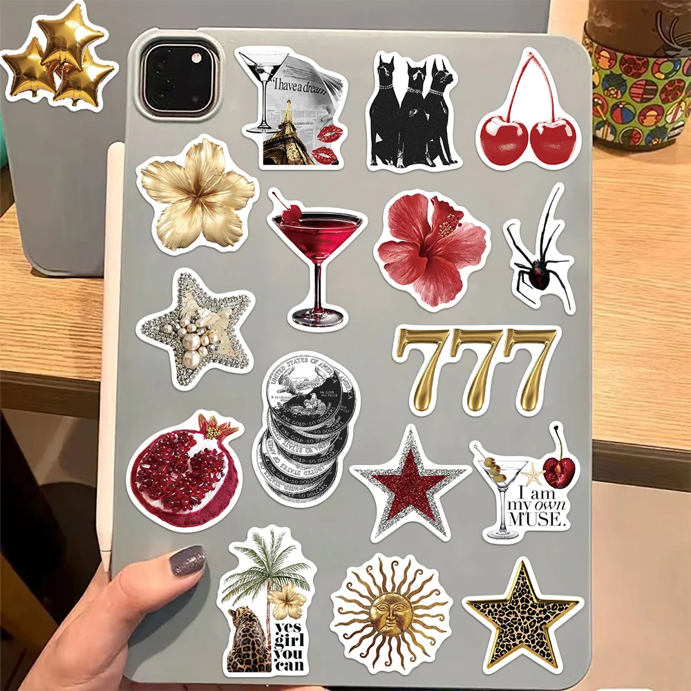 50PCS Gold&Red Series Sticker Set DIY Phone Case Laptop Guitar Computer Decoration Waterproof Stickers