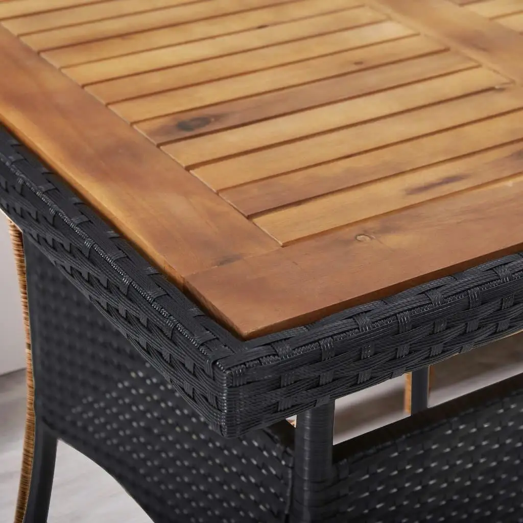 

Black Poly Rattan Patio Dining Table with Solid Acacia Wood - Stylish Outdoor Furniture