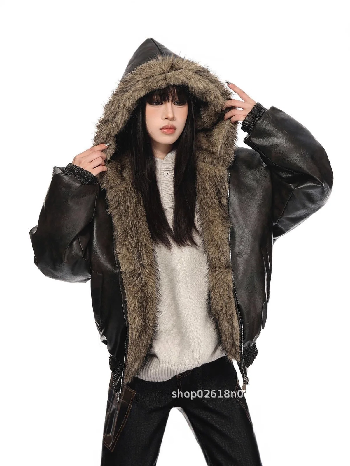 

Мужские кожаные куртки с меховым воротником в авиационном стиле, утепленные, морозостойкие, на подкладке, для зимы и осени, черные, коричневые, OL