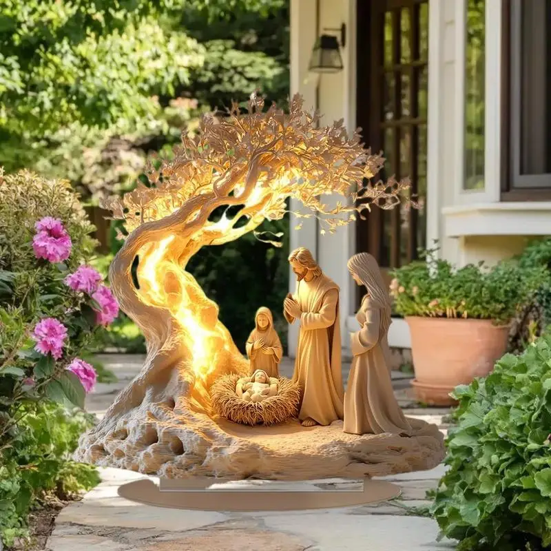 مشهد المهد الاكريليك التقليدي عيد الميلاد زخرفة مكتب 2D يسوع الولادة