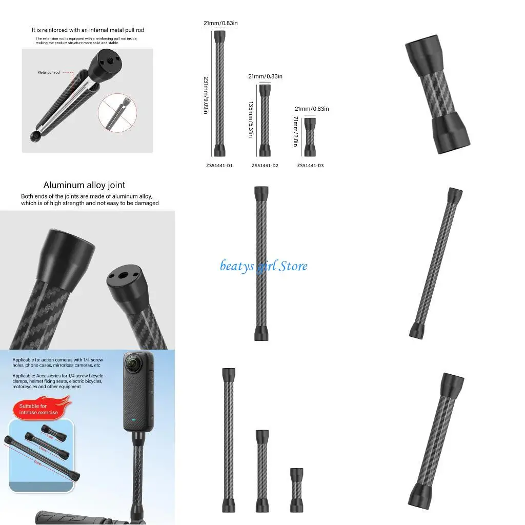 

C7AB Professional 1/4-20 Camera Extension Rod Double End Female Attachment Port Black