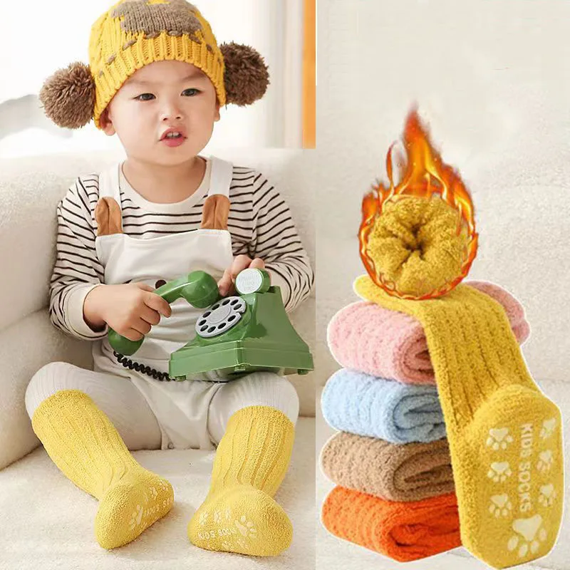 Coral Fleece Baby Anti Slip Floor Socks Girls Boys Toddlers Long Socks Winter Warm Thick Indoor Grip Socks