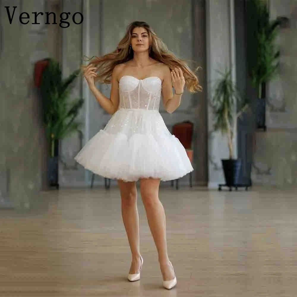 

Verngo lvory Tulle Mini Wedding Dress With Crost Sparkly Reception Dress For Bride Sweetheart A Line Bride Gowns 2024