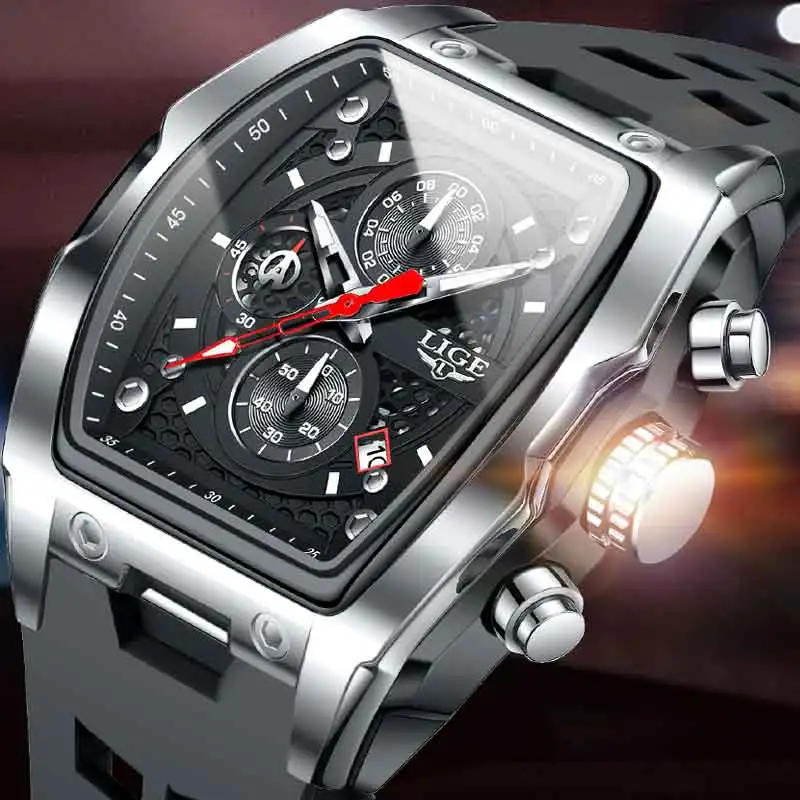 

LIGE мужские часы роскошные водонепроницаемые кварцевые наручные часы светящийся хронограф дата спортивные силиконовые часы мужские Relogios + коробка