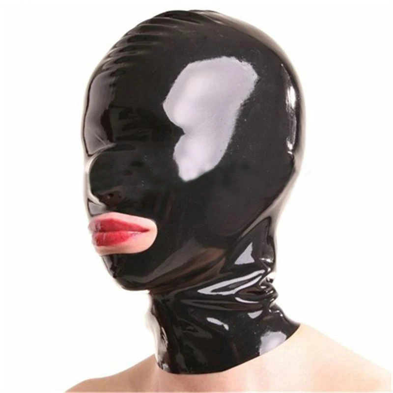 

Hot Sale Latex Hood Costumes Black Mask Fetish With Mouth Open Nose Holes For Adults Rubber Hoods