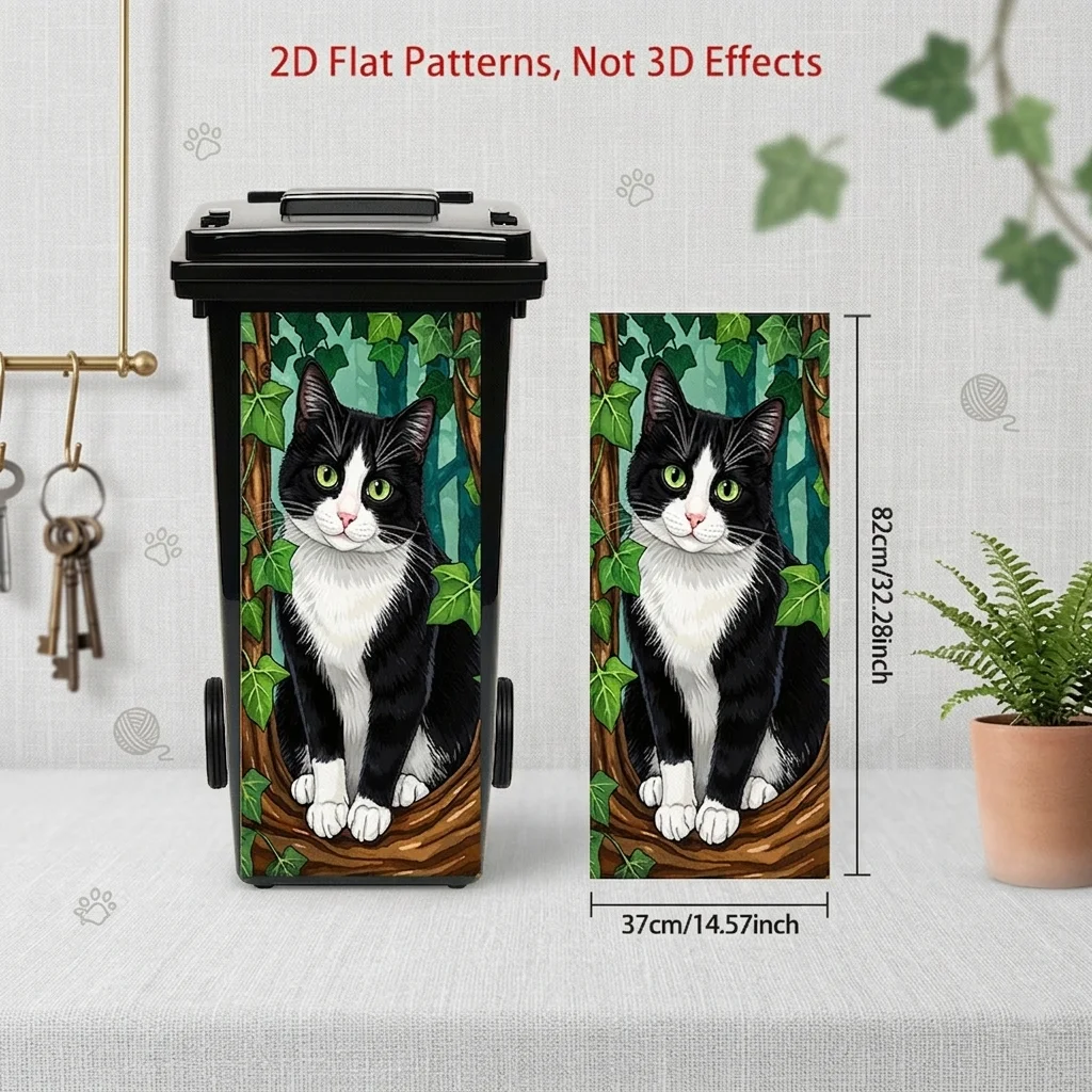 1Pc 2D Flat Forest Cat Trash Can Decal Cute Overlooking Cat Self‑Adhesive Healing Home Decor