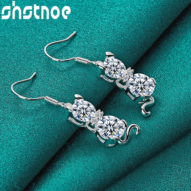 

SHSTONE 925 Sterling Silver AAA Zircon Cat Drop Earrings For Women Party Engagement Wedding Christmas Gift Fashion Charm Jewelry