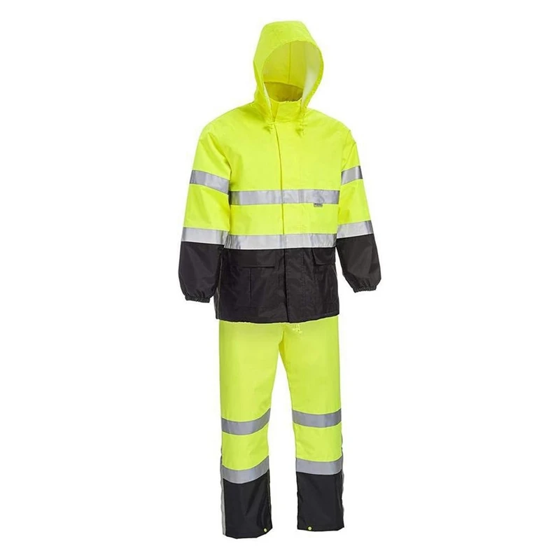 

A51Q-Unisex High Visability Rain Suit Jacket And Bib With Color Block, High Visability