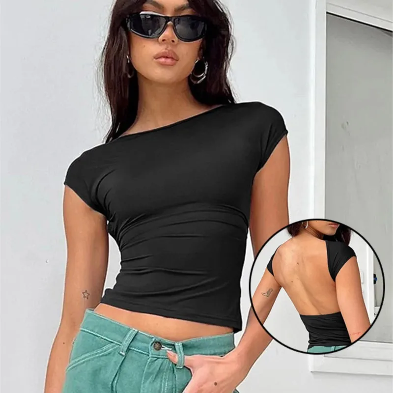 Zomer dames crop top met hoge hals uitgesneden sexy slim fit ademende tanktop met open rug en middenrif voor dagelijkse T-shirts