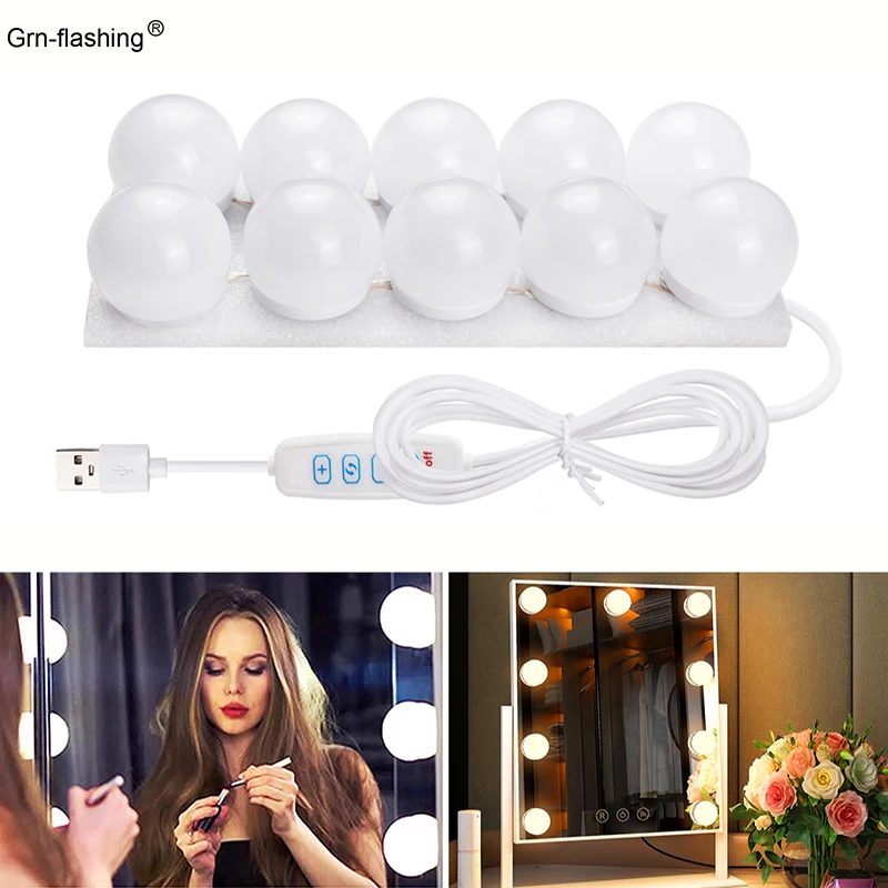 

10 Piece Bulb Vanity Mirror Headlight 3Color Make Up Fill Lens for Live Room Barbershop Dimming Brightness Bathroom Mirror Light