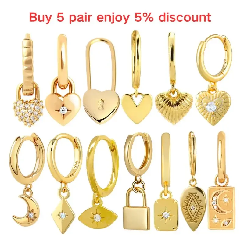 

925 Silver Needle Punk Simple Style Metal Earrings Heart/Rectangle Shape/Geometric Pendant Hoop Earrings Trend Jewelry Wholesale