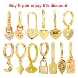 925 Silver Needle Punk Simple Style Metal Earrings Heart/Rectangle Shape/Geometric Pendant Hoop Earrings Trend Jewelry Wholesale
