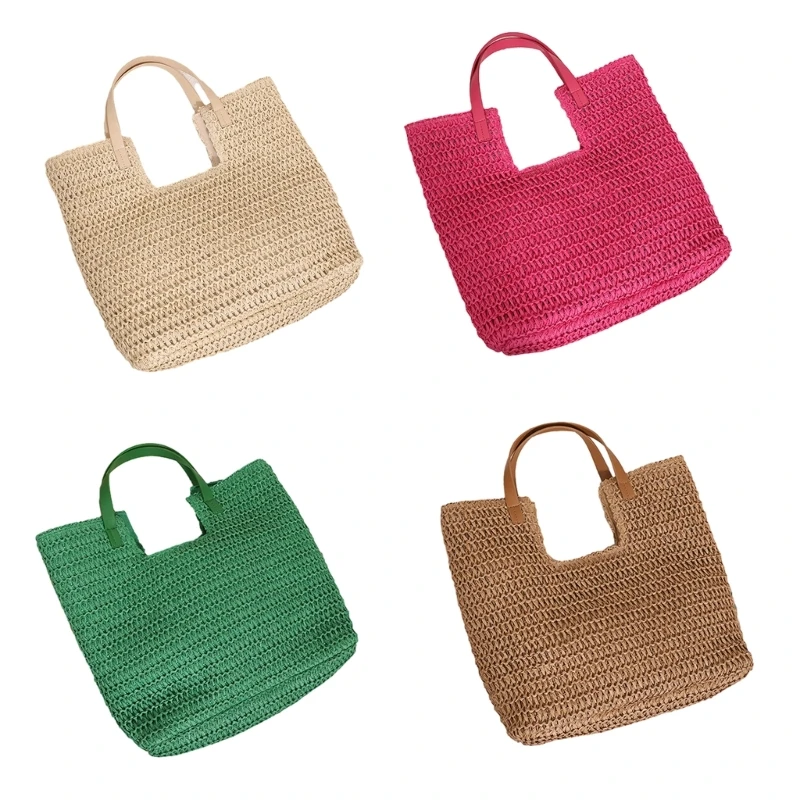 Women Straw Woven Handbag Ladies Beach-Bag Summer Tote Bag Handmade Shoulder Bag