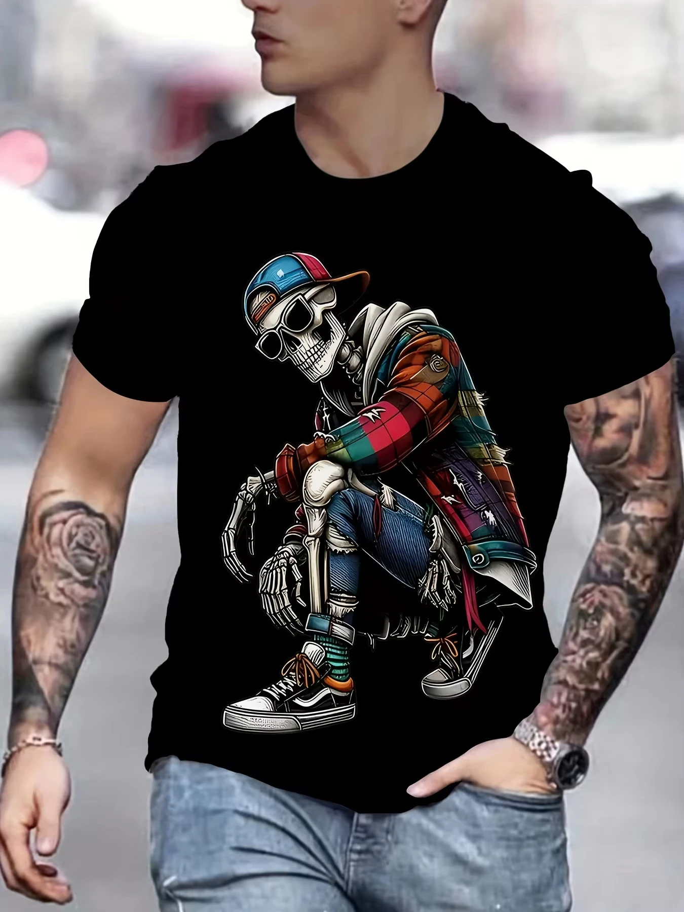 

Vintage Horror Skull Pattern Printed Men's T-Shirt Summer Casual Fashion O Neck Short Sleeve Tops Loose Oversized Men Clothing
