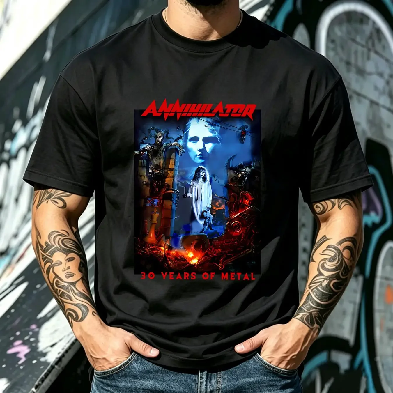 washed T Shirt Popular Annihilator 30 YEARS OF METAL Size S 234XL FN829 long or short sleeves vintage Washed homme Slightly