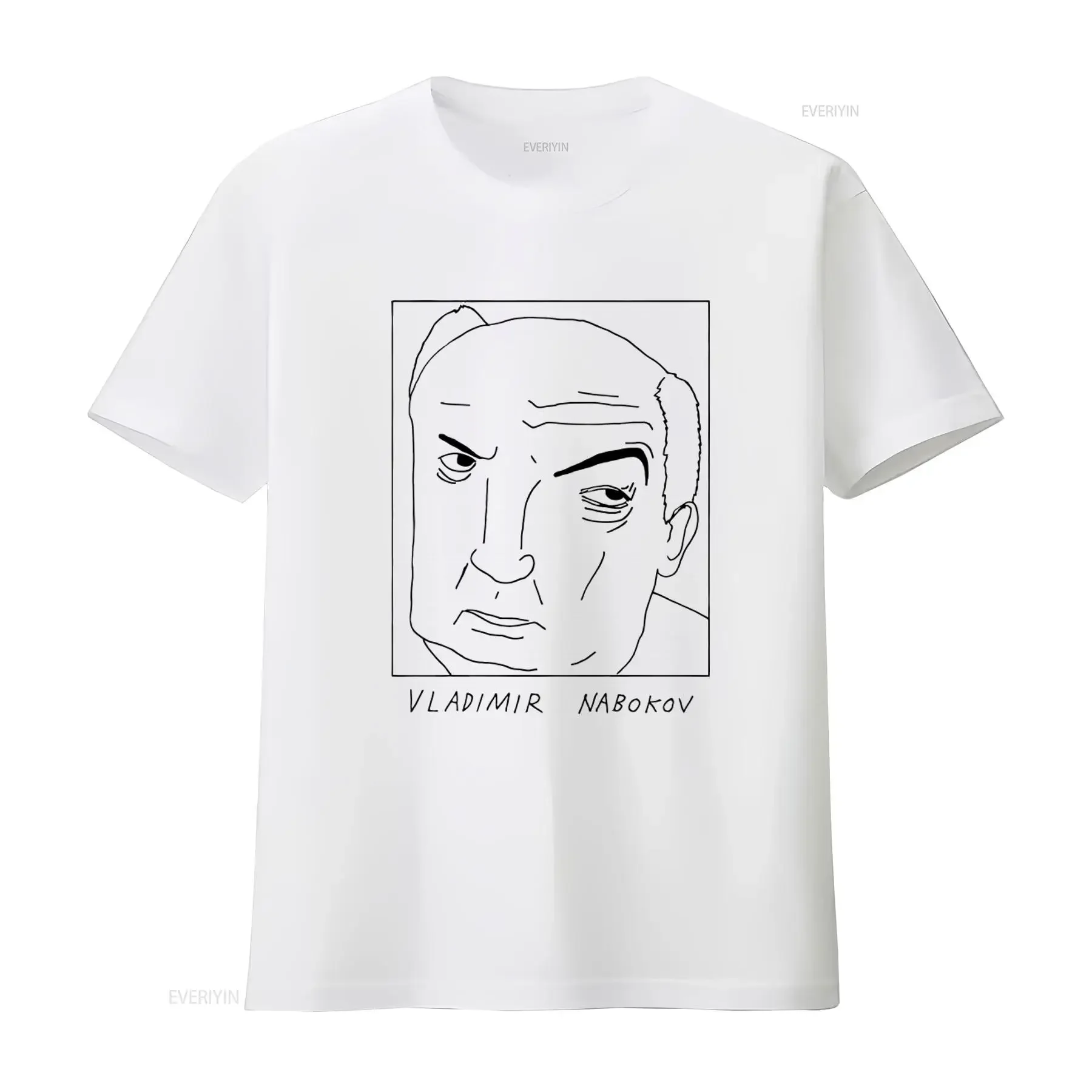 Badly Drawn Vladimir Nabokov Author Themed T Shirt with Free Worldwide Delivery vintage Washed Soft homme Comfortable Slightly