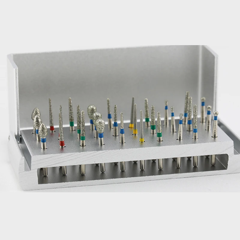 PIORPOY Dental Diamond Burs 30Pcs/Set for High Speed Handpiece Burs 1.6MM Handpiece Turbine+Burs Placement Box Dental Dropship