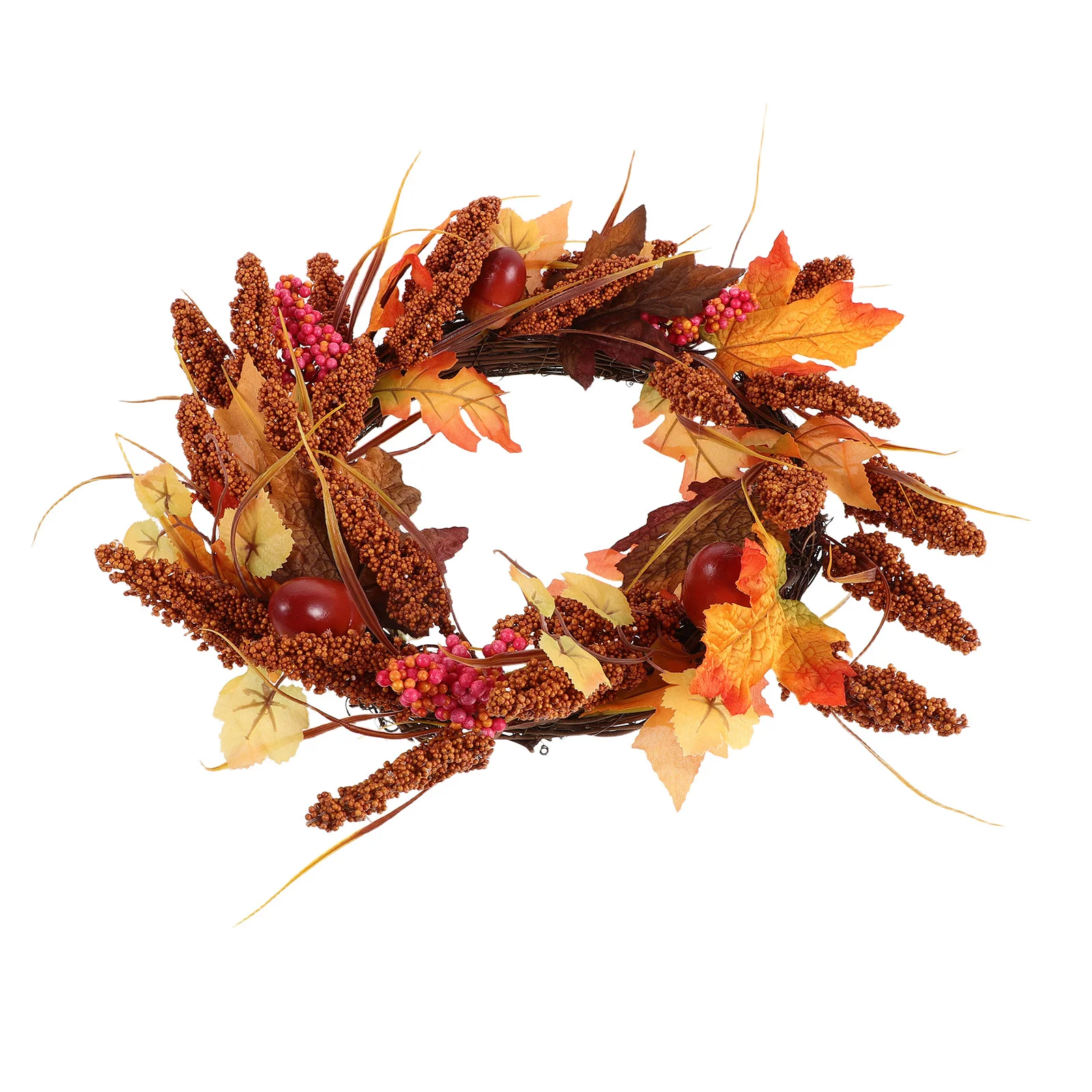 

Autumn Decor 13.76" Maple Leaf Fall Wreath For Front Door Outdoor Indoor Thanksgiving Harvest Festival Decoration