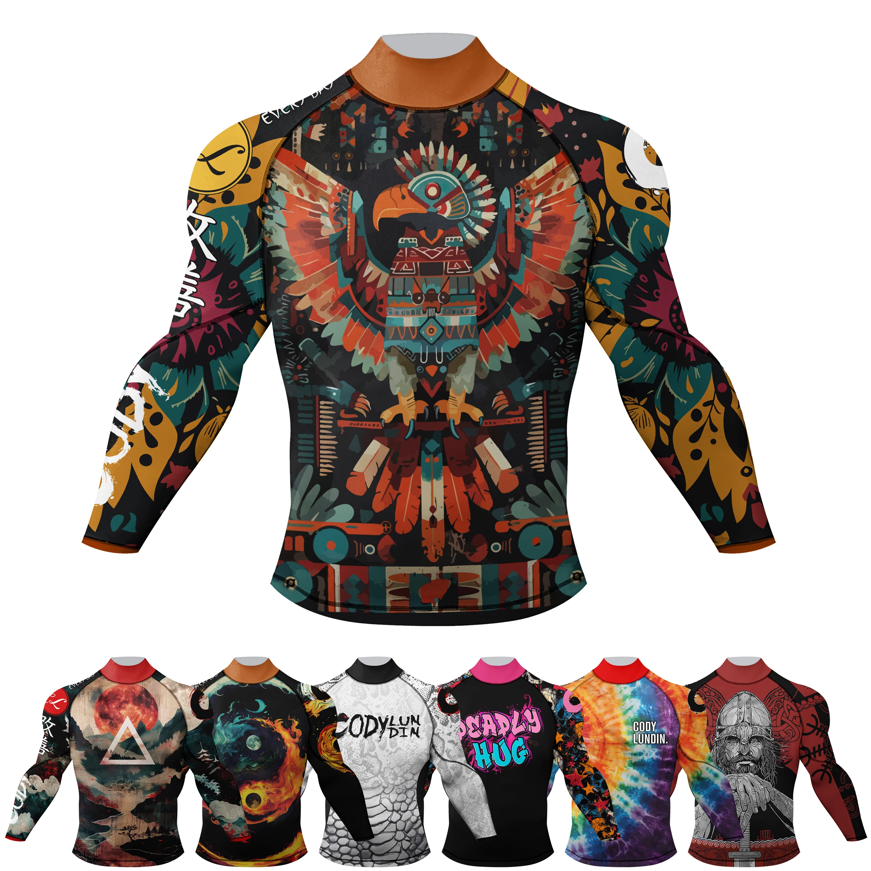 New Nice Pattern Men Sublimation Printed Spandex Bjj Rash Guard Gym Surfing Diving Rashguard Compression Shirts Mma Rash Vest