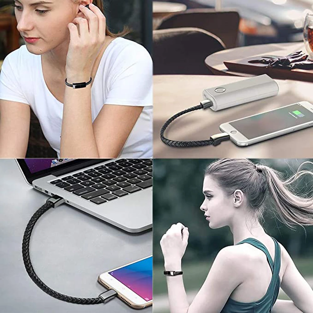 Xiaomi Bracelet USB Fast Charging Data Cable Type-C Bracelet Alloy Leather Wrist Strap iPhone Samsung Huawei Charging Cable