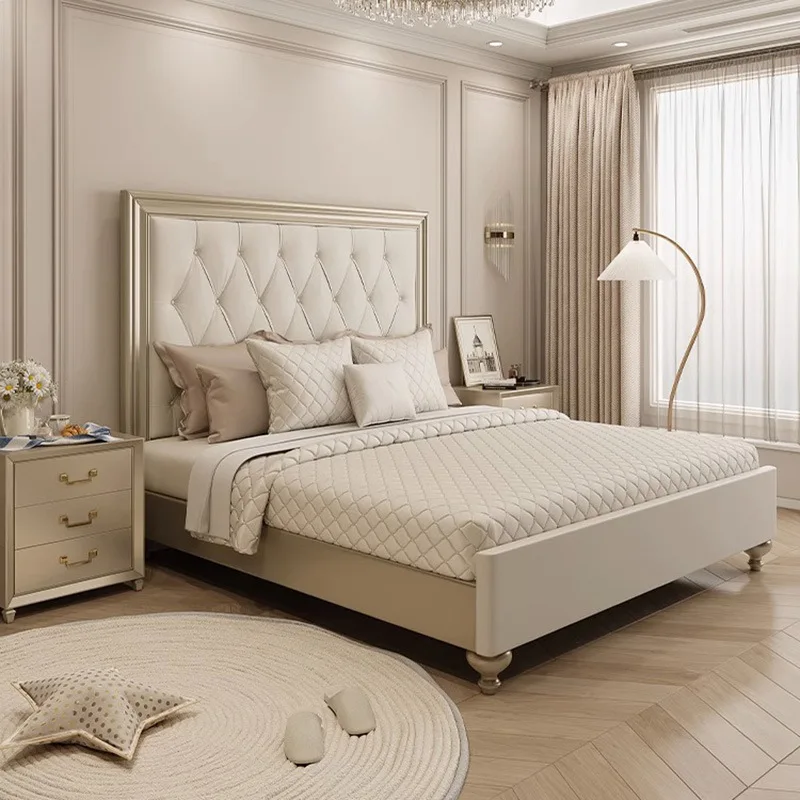 Bedroom leather solid wood bed 1.5 meters 1.8 meters double bed wedding bed all solid wood