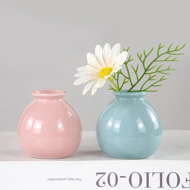 Mini Ceramic Glaze Vase Multi Colored Vasen Ornaments Hydroponic Desktop Flower Pot Bathroom Fragrance Bottle Decoration