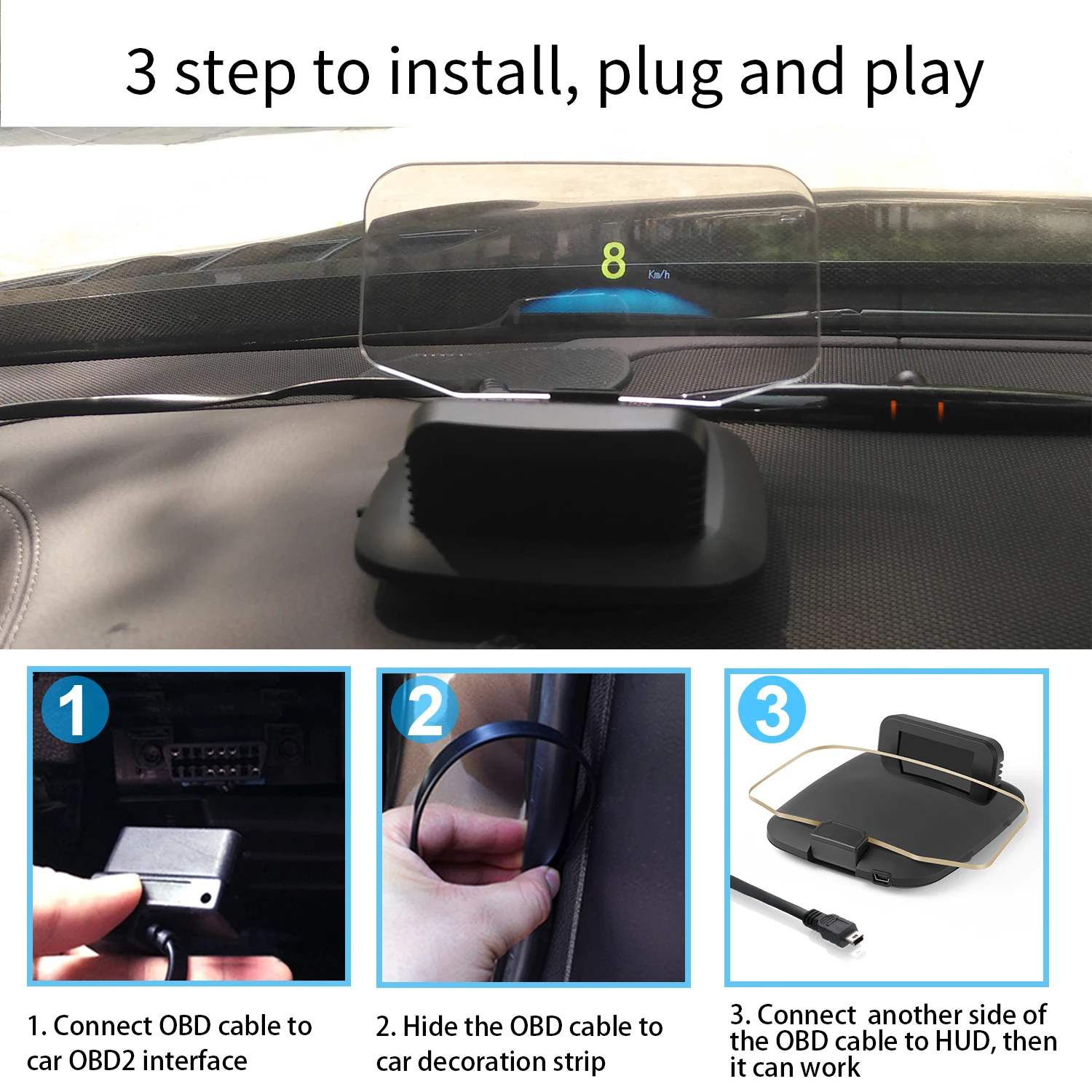 C1 + GPS Dual System navigazione per auto proiezione Head Up Display tachimetro digitale acqua e olio Temp RPM allarme per auto sullo schermo