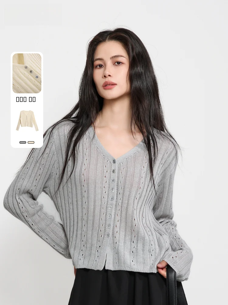 

Женский кардиган с V-образным вырезом, свободного кроя, тонкий, простой вязки, осенний, новый, универсальный, удобный, длинный рукав