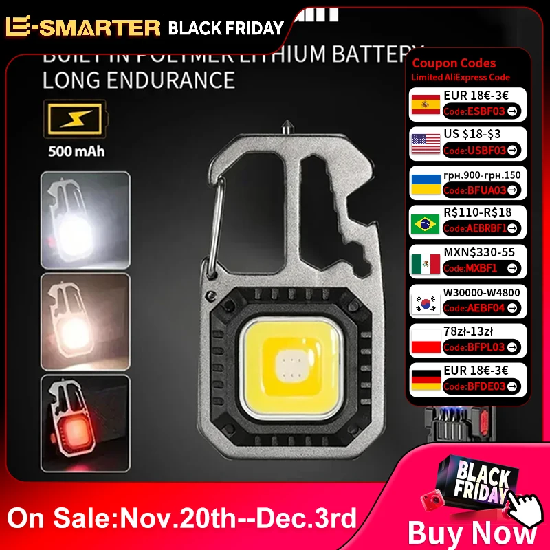 المحمولة سلسلة مفاتيح LED مصباح يدوي صغير قابلة للشحن ضوء العمل سلامة المطرقة مصباح التخييم في الهواء الطلق ضوء جيب وجع مفك البراغي