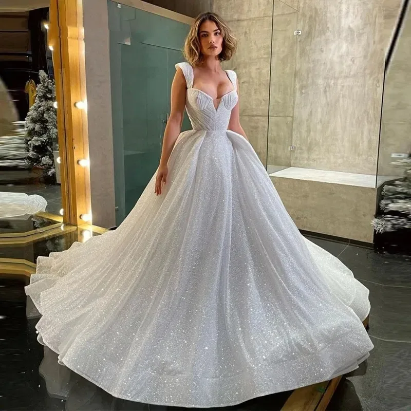 

Customized Charming Wedding Dresses Sweetheart Straps Sweep Train Bridal Gowns Dubai Women Plus Size Vestido de noiva