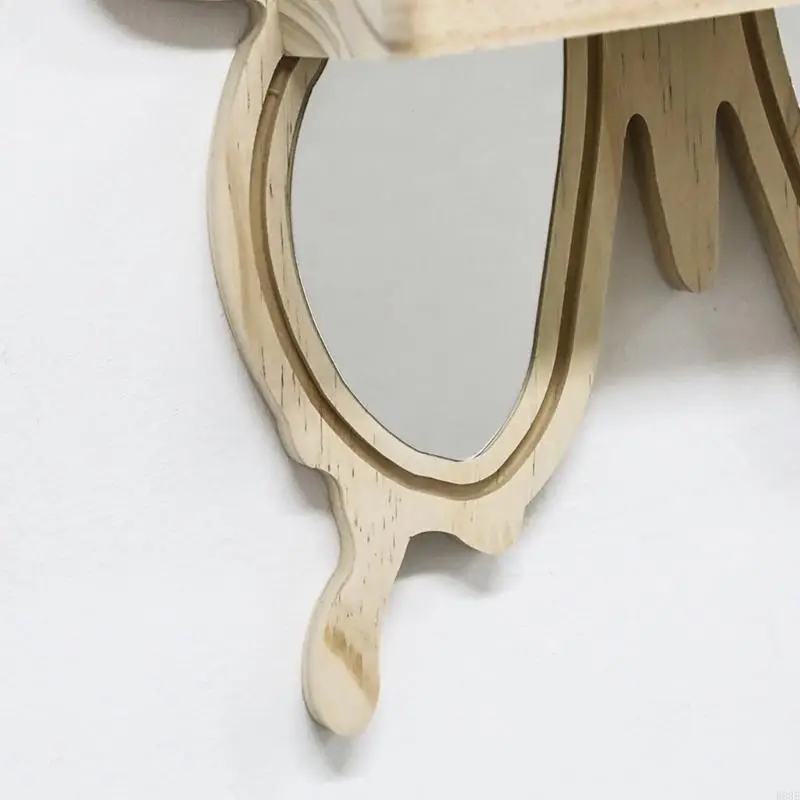 Schmetterlings-Wandregal, schwebendes Wandregal mit Acrylspiegel für Küche, Wohnzimmer, Wandregale aus Holz, B03E – Detail 3